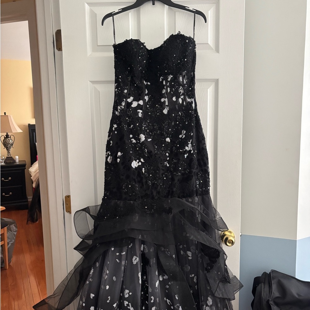 Jovani Black Sequin Strapless Embellished Dress